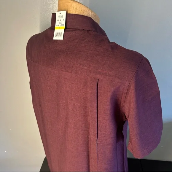 Haggar Cool 18 Tec Mens Medium Button Down Short Sleeve Wine/Burgundy NEW - Picture 8 of 11